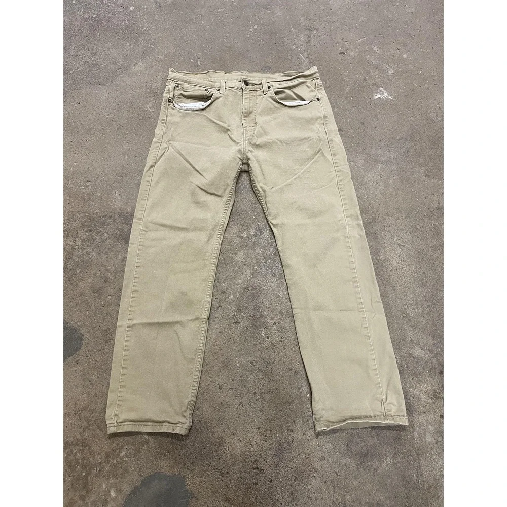 Levis 506‎ Jeans Mens 36x30 Light Wash Beige Straight Leg Zip Fly Denim Stretch
